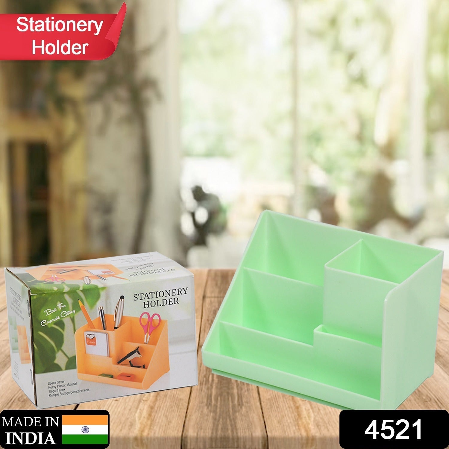 4521 Stationary Holder Desk Organizer Space Saver Storage Stand Pen, Pencil Holder Multi Compartments Stationery Holder ( Color Box ) DeoDap 4521 Stationary Holder Desk Organizer Space Saver Storage Stand Pen, Pencil Holder Multi Compartments Stationery Holder ( Color Box ) DeoDap